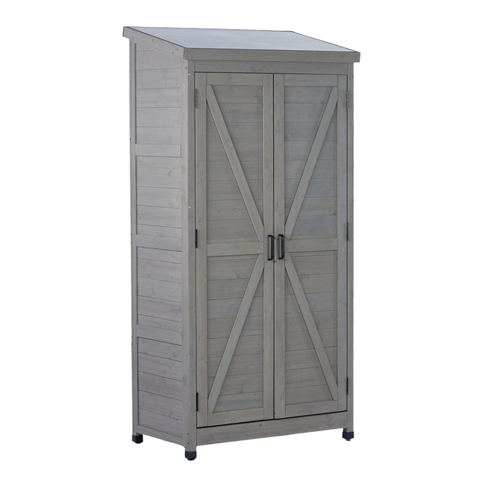 Outdoor Storage Shed With Vertical Tool Cabinet For Backyard