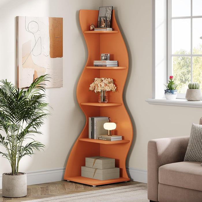 5 Tier Wavy Corner Bookshelf And Plant Stand For Living Room
