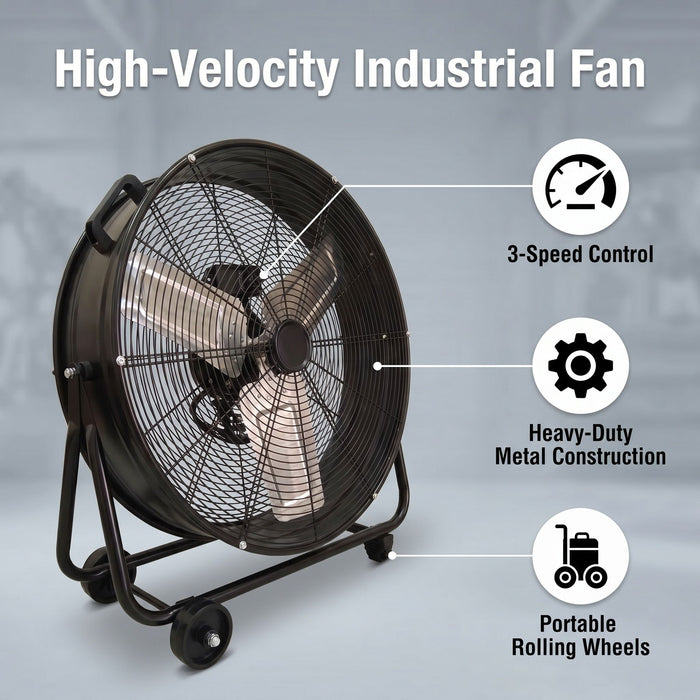 Drum Fan With Pure Copper Wiring Motor And Blades - Black