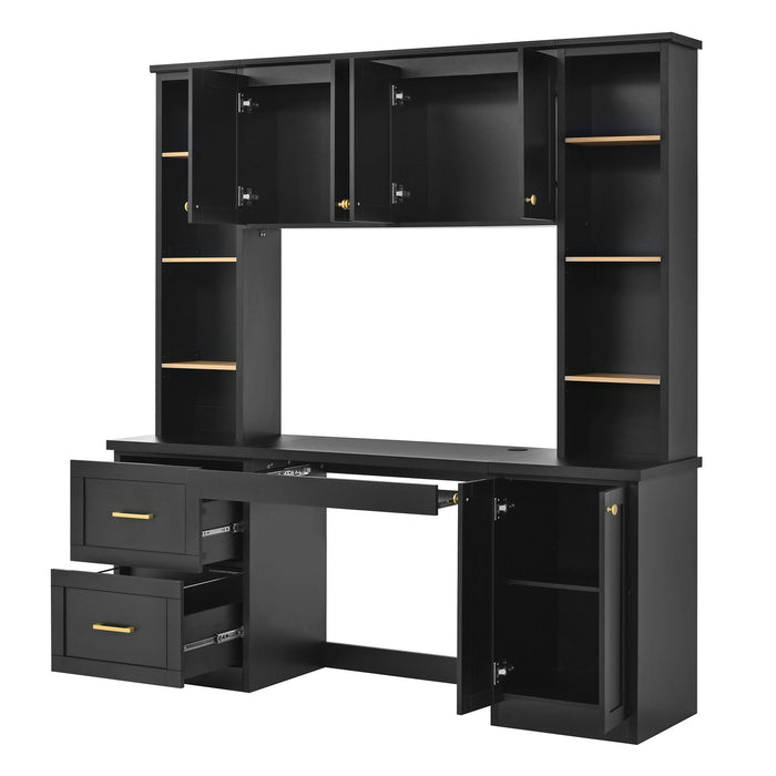 Computer Desk With Hutch, Workstation With Desk Grommet & Keyboard Tray