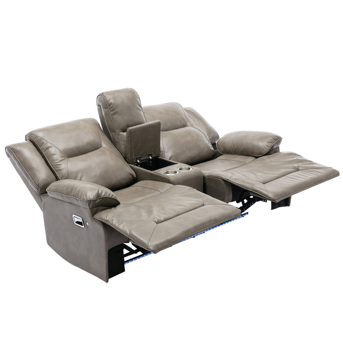 2 Seater Home Theater Recliner Manual Recliner Chair With A LED Light Strip Two Cup Holders And A Storage Box For Living Room
