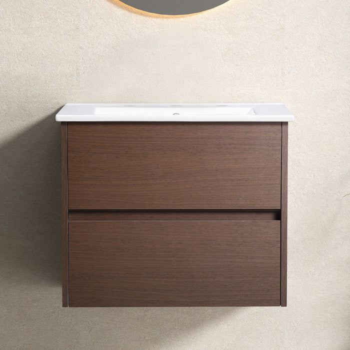 Bathroom Vanity With Basin Wall Hang Storage - Brown / Brown / White