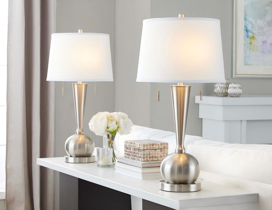 Jules - Contemporary Table Lamp Built In USB Port (Set of 2) - Nickel / White