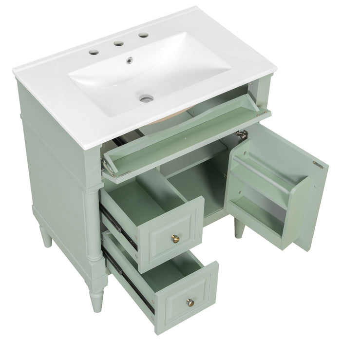 Modern Bathroom Vanity With Sink, Freestanding Cabinet With Flip Drawer & Adjustable Shelf