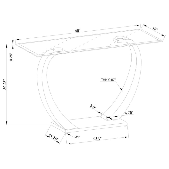 Lana - Satin Glass Top Base Console Table - Silver