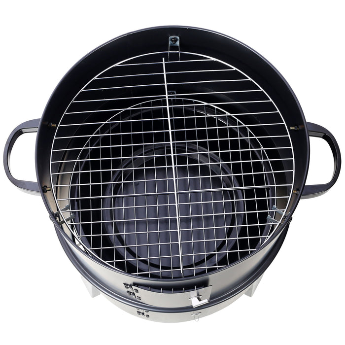 Portable Charcoal Smoker Grill For Outdoor Cooking - Black