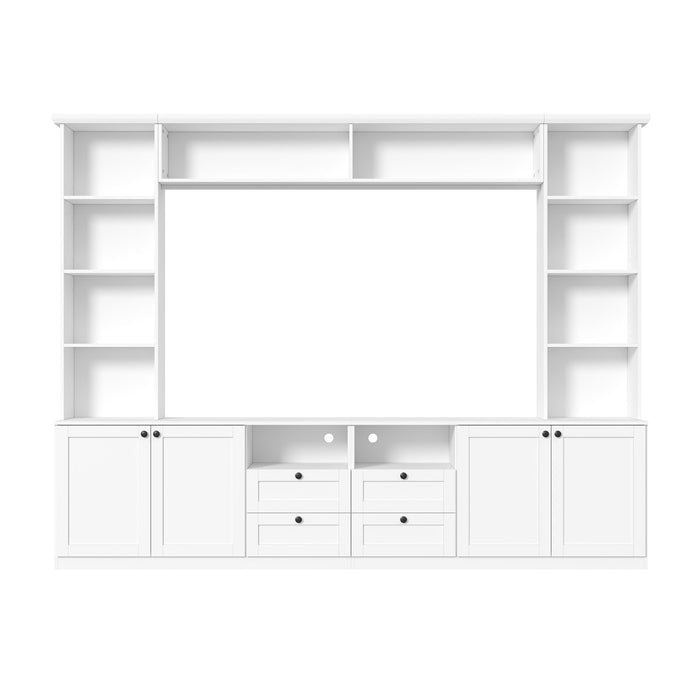 Farmhouse Elegant Entertainment Center Wall Unit With 4 Drawers