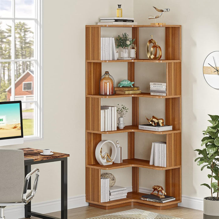 6 Tier Corner Bookshelf, L-Shaped Freestanding Shelf With Anti Drop Panels