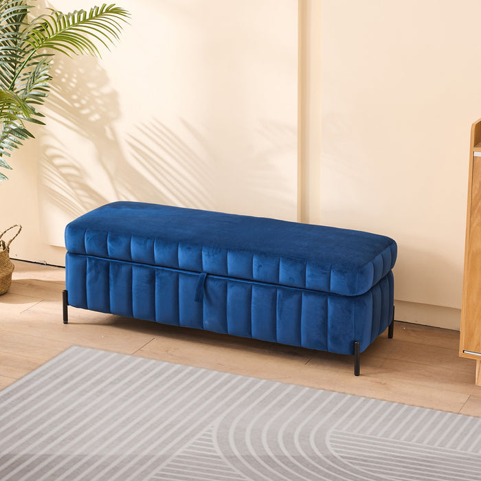 Wide Upholstered Velvet Storage Soft Bench Ottoman With Metal Legs
