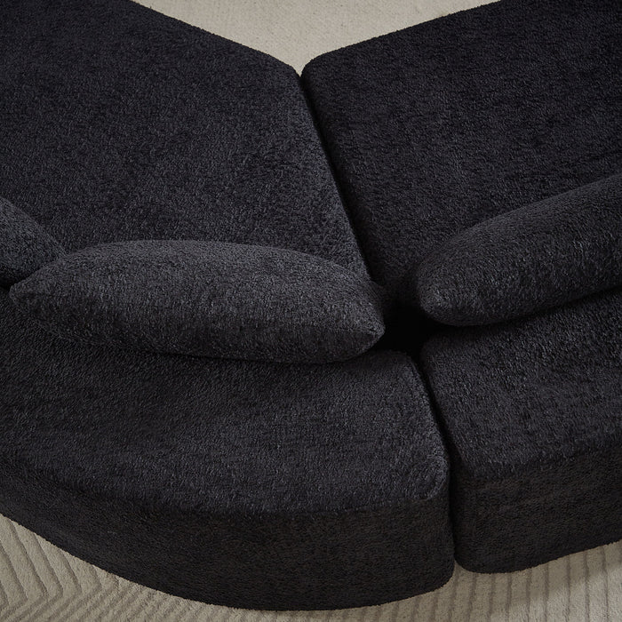 Modular Sectional Sofa With 6 Pillows And 4 Curved Footstools For Living Rooms - Black