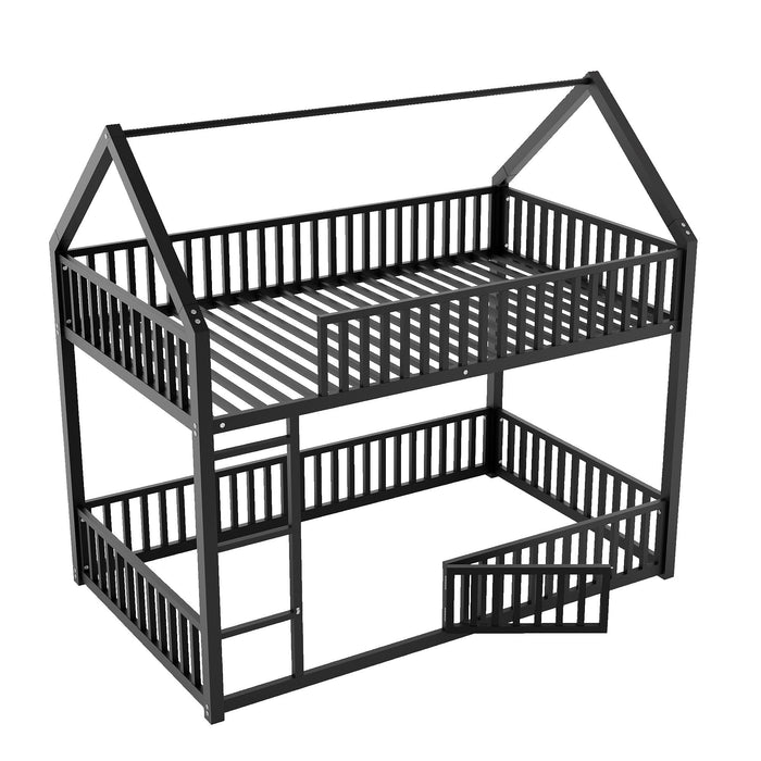 Metal House Bunk Bed With Fence And Door