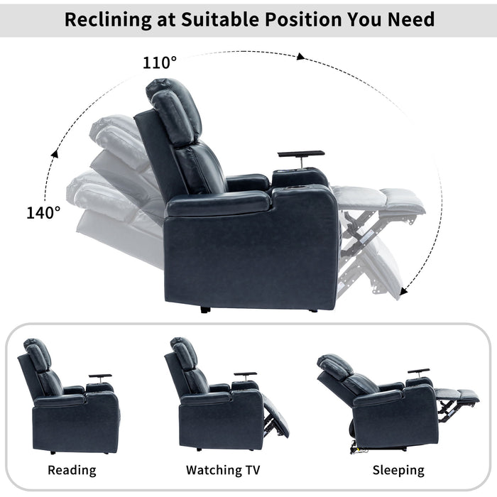 Power Recliner Theater Chair With Cooling Cup Holder, Bluetooth Speaker, LED Lights, USB Ports