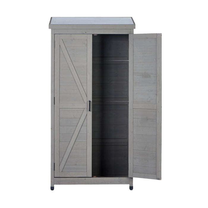 Outdoor Storage Shed With Vertical Tool Cabinet For Backyard