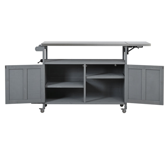 Foldable Outdoor Kitchen Island With Lockable Wheels, Storage Cabinet And Towel Rack For Patio