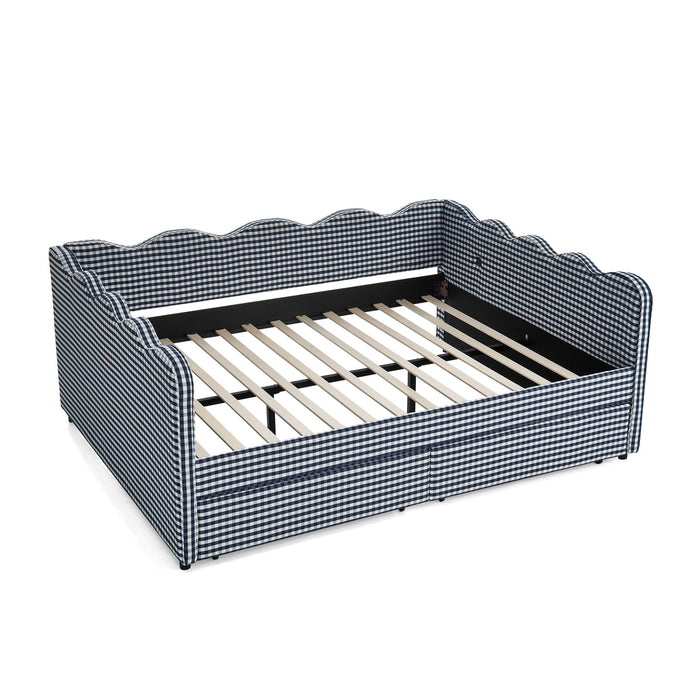 Gingham Daybed With USB Charging Port, Wave-Shaped Design