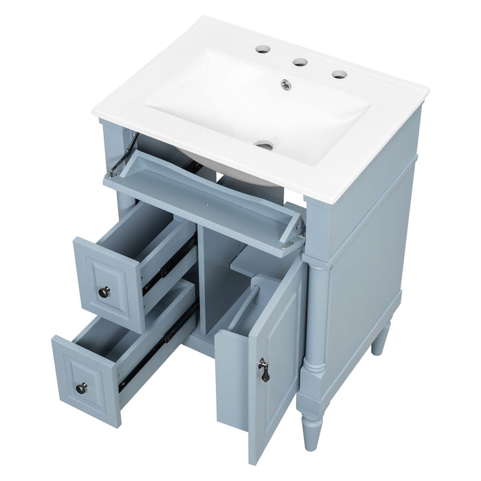 Freestanding Bathroom Vanity With Sink, Adjustable Shelf & Flip Drawer