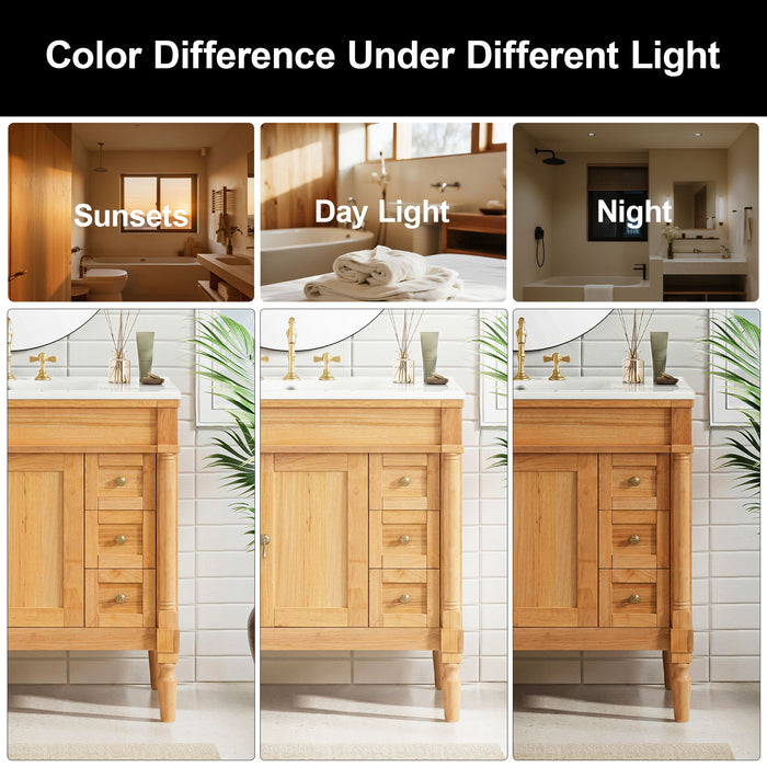 Modern Bathroom Vanity With Ceramic Sink, Soft Close Doors, Adjustable Shelves