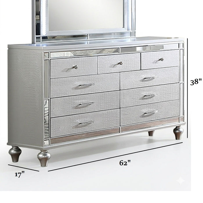 1 Piece Dresser With Snake Skin Bedroom Furniture - Silver