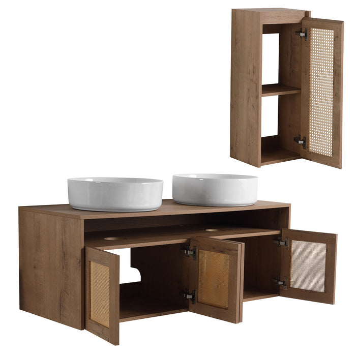Bathroom Vanity With Art Sink And Side Cabinet, Float Mounting Design