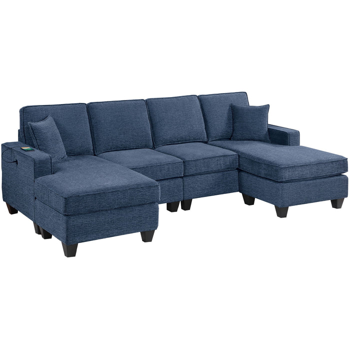 Sectional Set With USB Port Right Arm Chaise, Armless Loveseat, Left Arm Chaise, 3 Piece, Includes Matching Pillows - Dark Blue