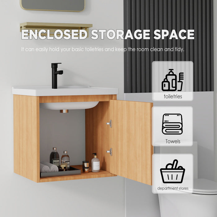 20" Floating Bathroom Vanity Combo With Sink, Soft Close Doors, Wall Mounted Solid Cabinet - Golden Oak
