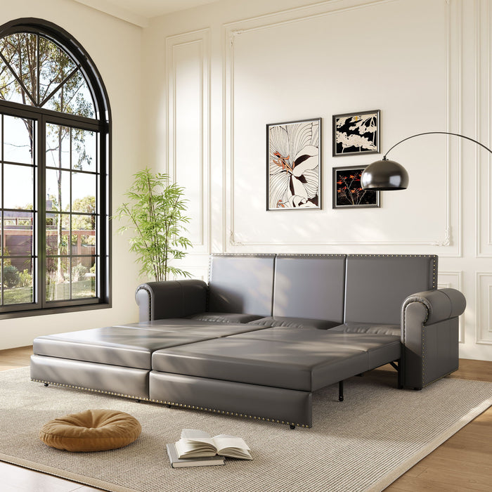 3 In 1 Convertible Sleeper Sofa With Nailhead Trim & Rolled Arm