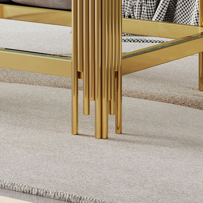 Top And Bottom Double Layer Tempered Glass Table And Mirror Finished Stainless Steel Frame