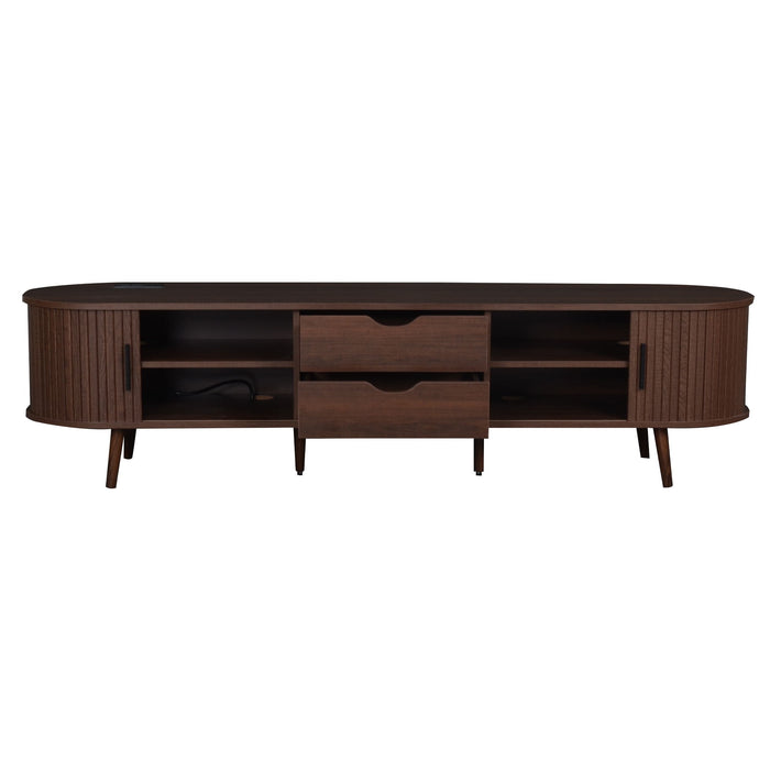 TV Stand For 70" TV, Console With Tambour Doors, Drawers And Built In Power Outlet - Dark Brown