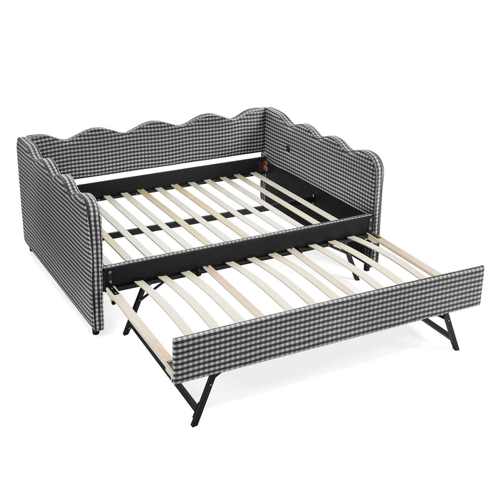 Gingham Daybed With USB Charging Port, Wave-Shaped Design