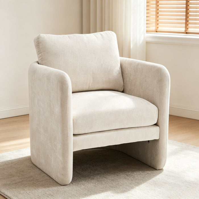 Armchair With Low Profile Curved Frame - Beige