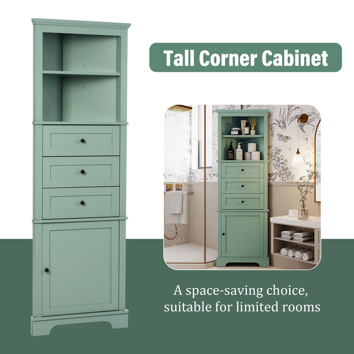 Tall Storage Cabinet With 3 Drawers And Adjustable Shelves For Bathroom