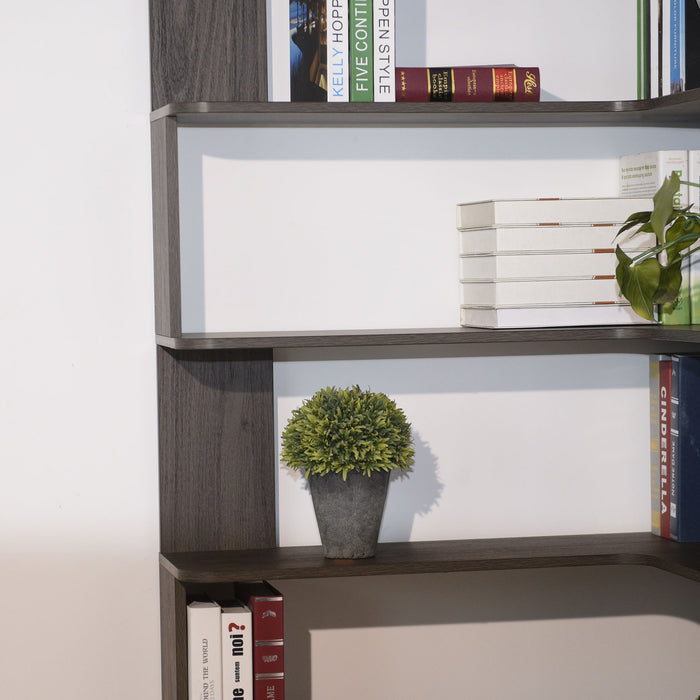 Freestanding Corner Bookshelf For Living Room - Dark Brown