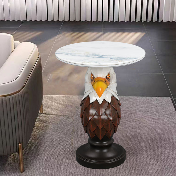 Eagle Head Accent Table, Animal Statue End Tables For Living Room - Brown / Antique White