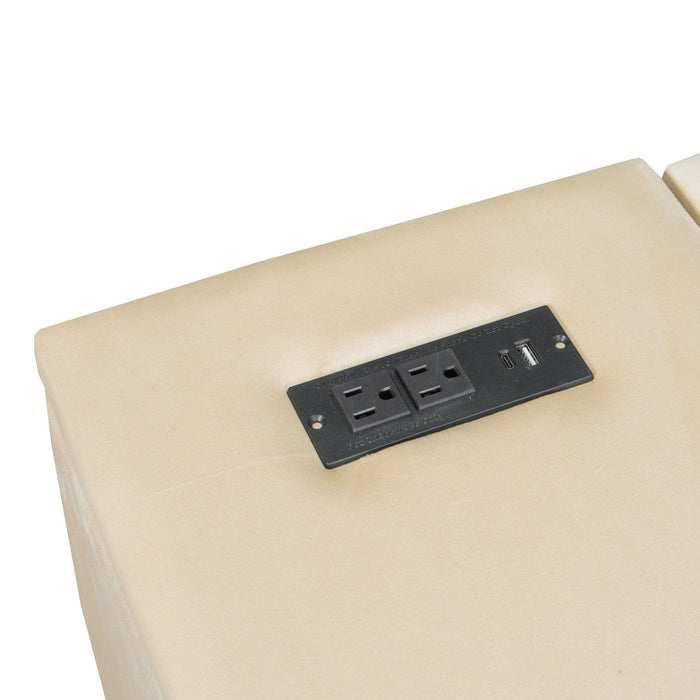 Upholstered Platform Bed With Storage Shelves, Desk, Charging Station And Trundle