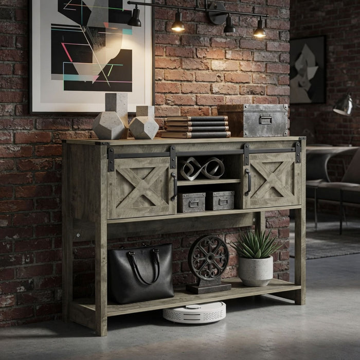 Farmhouse Entryway Table With Sliding Barn Door