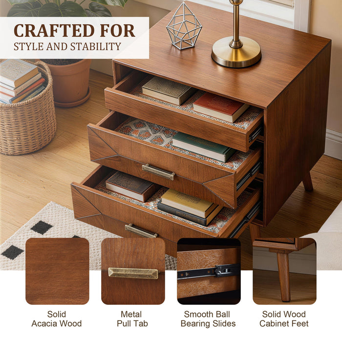Nightstand With Charging Station, 2 Drawers And Open Shelf, USB / Type C Ports