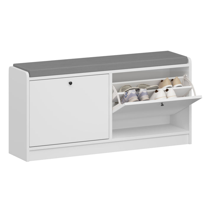 Shoe Storage Bench With Cushion, Entryway Organizer Cabinet For Hallway - White