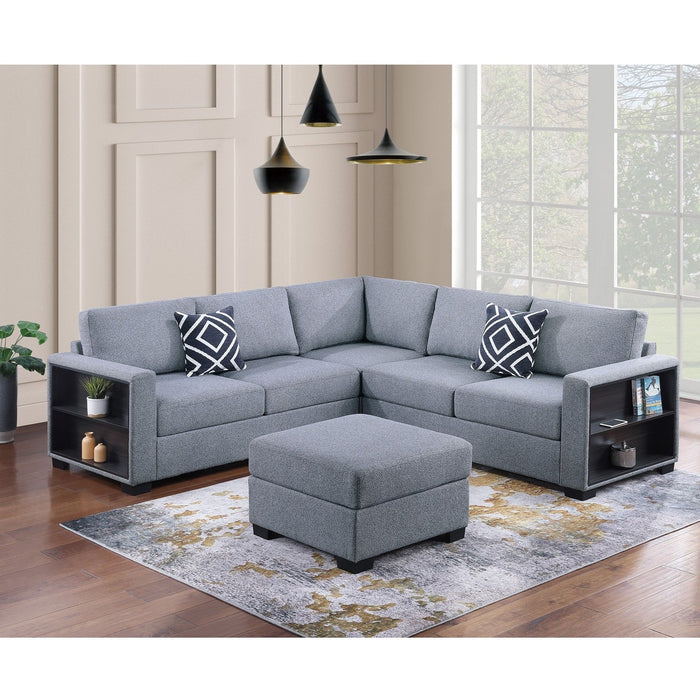 Contemporary Sectional Sofa 4 Piece Set With Built In Shelves L - Shaped Design
