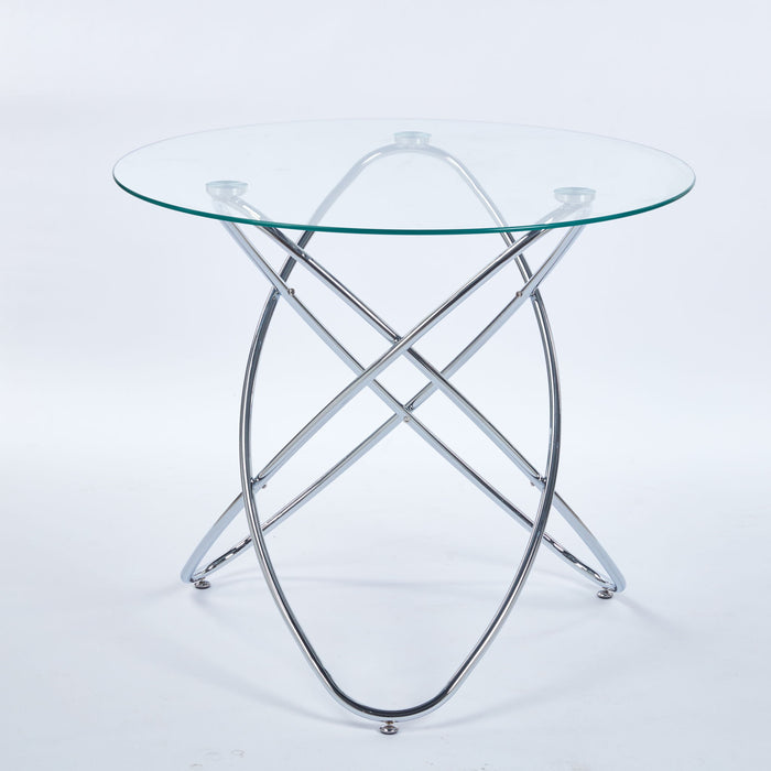 Metal Leg Dining Table With Tempered Glass Top