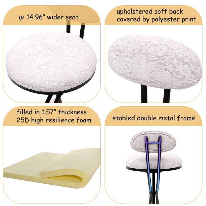 Round Print Bar Stools Upholstered Chairs For Kitchen (Set of 2)