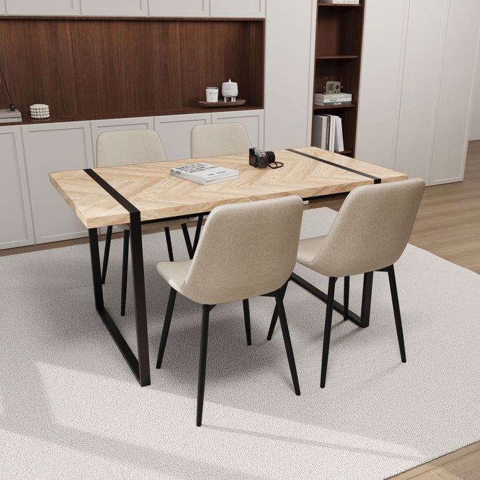 Modern Dining Table & Suede Chair Set WIth Rectangular Metal Base