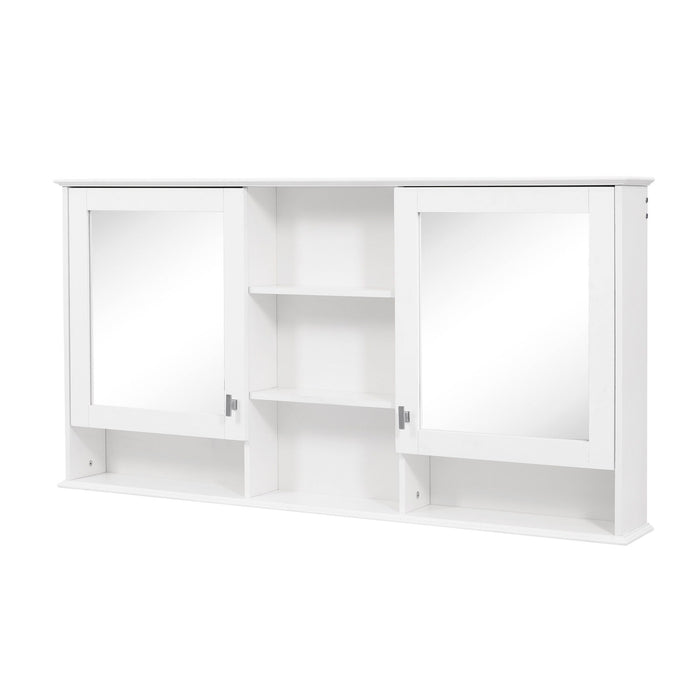 Wall Mount Mirror Cabinet With Adjustable Shelves - White
