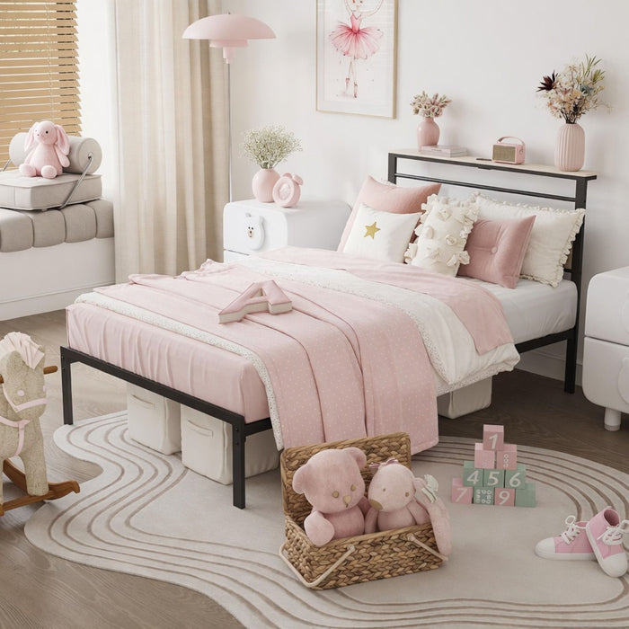 Platform Bed Frame With Charging Station & Headboard Shelves