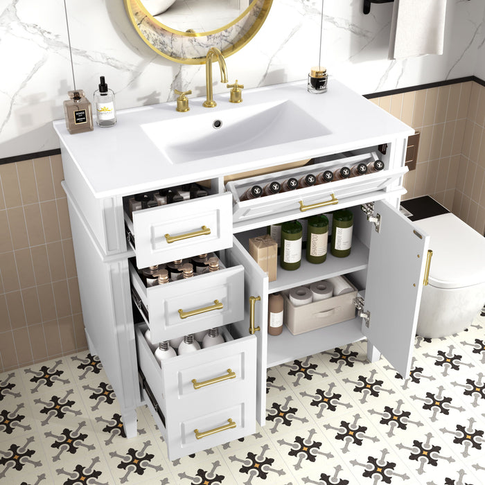Bathroom Vanity With Sink, 4 Drawers, 2 Doors