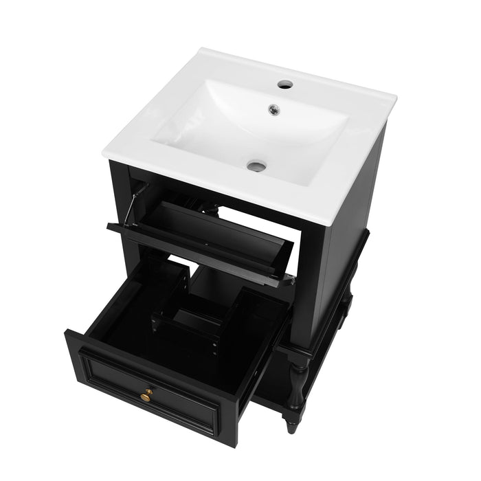 Retro Design Bathroom Vanity With Sink, 2 Drawer Storage Cabinet