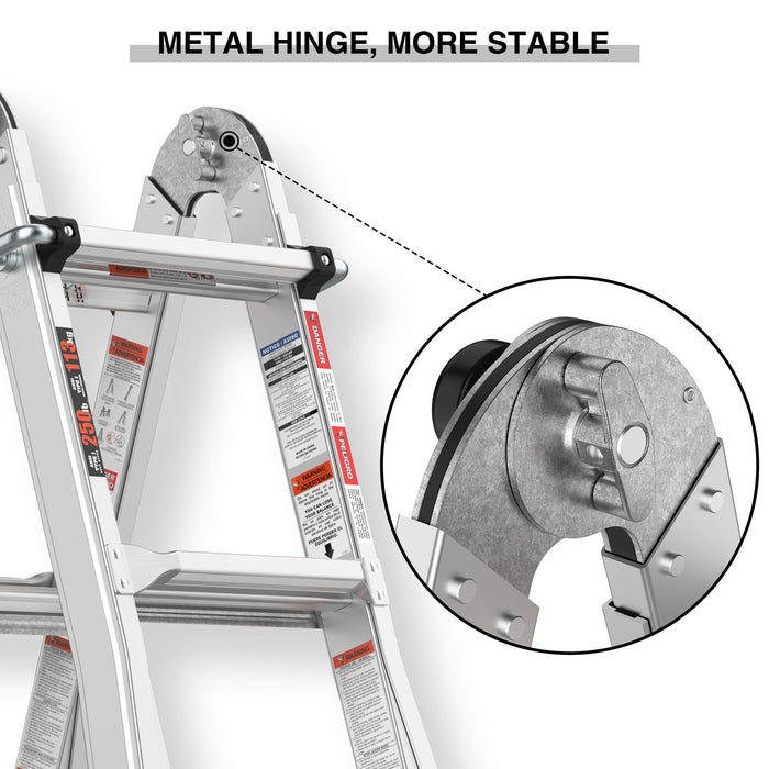 Multi-Position Foldable Aluminum Ladder, A-Frame And Straight Ladder, Ansi 250Lbs - Gray