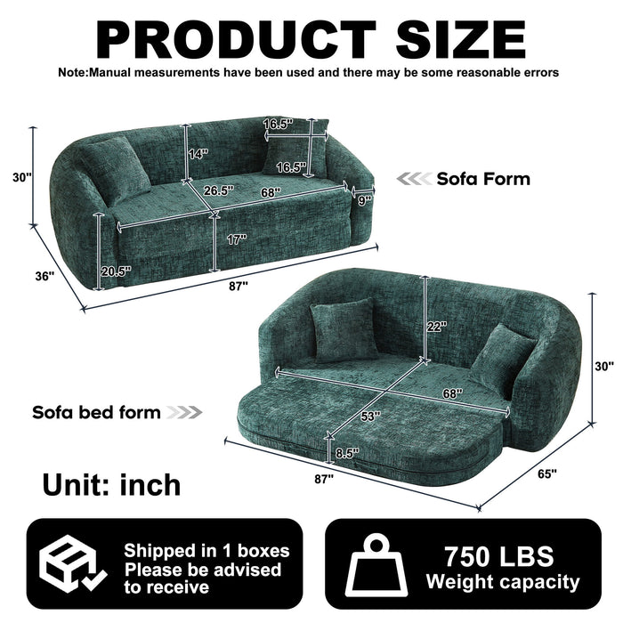 Curved Convertible Sofa, 2 In 1 Fold Out Bed With Pull Out Base And Deep Seat