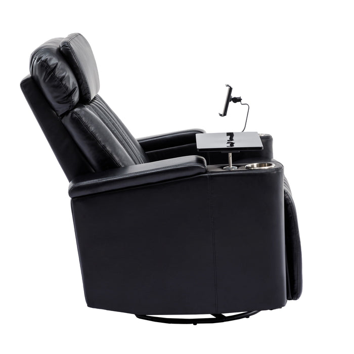 270° Power Swivel Recliner Home Theater Chair With Hidden Arm Storage, LED Light, Cup Holder, And Tray Table