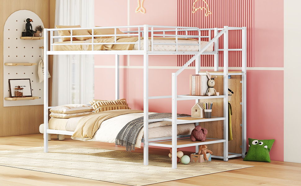 Bunk Bed With Lateral Storage Ladder And Wardrobe
