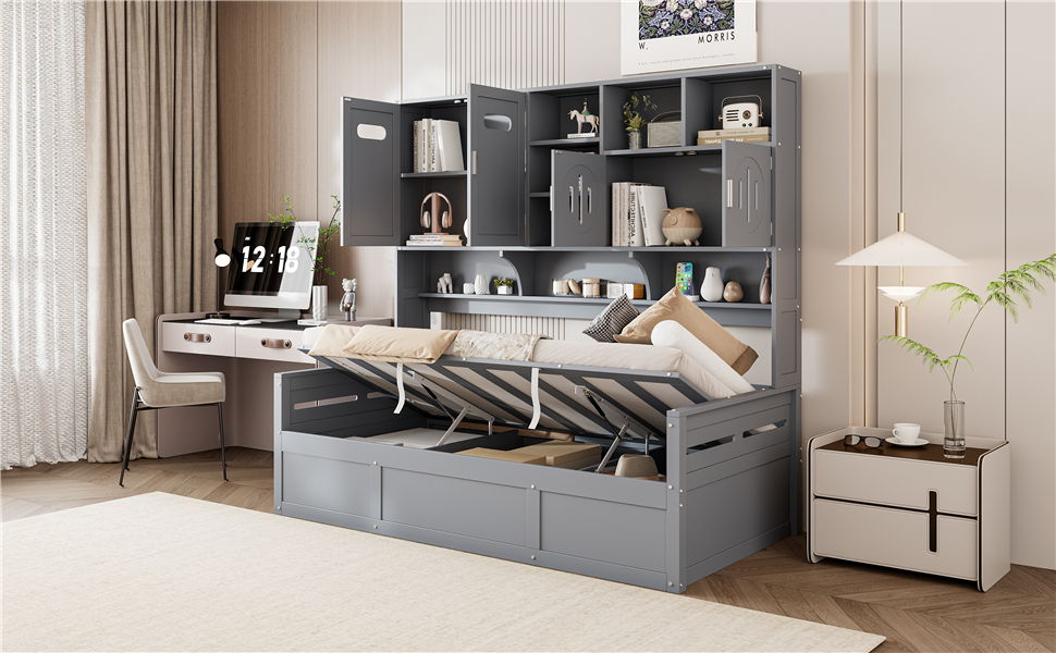 Daybed With All-In-One Cabinet And Shelf